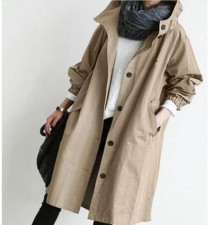 SC Plus Size Solid Color Long Sleeve Hooded Wind Coat GOFY-X2279