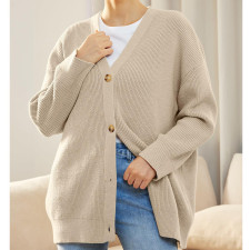 SC Plus Size Button V-Neck Solid Color Sweater Coat GOFY-A23A088
