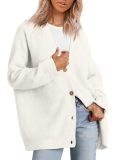 SC Plus Size Button V-Neck Solid Color Sweater Coat GOFY-A23A088