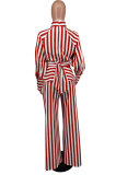 SC Stripe Print Tie Up Long Sleeve Pants Two Piece Set XHXF-8678