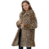 SC Leopard Print Long Sleeve Loose Plush Jacket NK-8629
