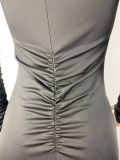 SC Sexy Slash Neck Drawstring Slit Midi Dress LSL-0003