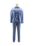 SC Solid Color Single Breasted Shirt Pants Two Piece Set IV-8433