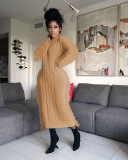 SC Solid Color Long Sleeve Tassel Sweater Midi Dress TR-1279