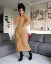 SC Solid Color Long Sleeve Tassel Sweater Midi Dress TR-1279