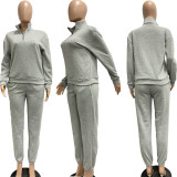 SC Solid Plush Zipper Pullover And Sport Pant Casual Two Piece Set NYF-8126
