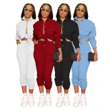 SC Solid Color Single Breasted Shirt Pants Two Piece Set IV-8433