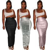 SC Solid Color Leather Split Slim Half Body Skirt FNN-8720