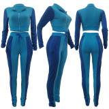 SC Casual Color Block Long Sleeve Two Piece Pants Set JRF-270