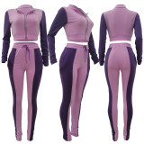 SC Casual Color Block Long Sleeve Two Piece Pants Set JRF-270