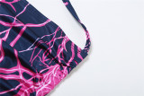 SC Fashion Print Long Sleeve Coat+Tie Up Vest Three Piece Pants Set XEF-34569