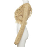 SC Sexy Single Shoulder Long Sleeve Tassel Knits Sweater XEF-35443