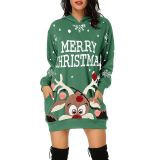 SC Plus Size Christmas Printed Mid-Length Hooded Sweatshirt GOFY-8868