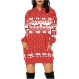 SC Plus Size Christmas Printed Mid-Length Hooded Sweatshirt GOFY-8868