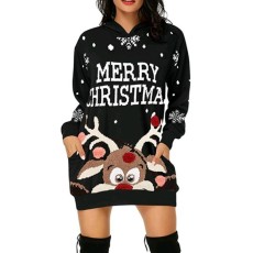 SC Plus Size Christmas Printed Mid-Length Hooded Sweatshirt GOFY-8868