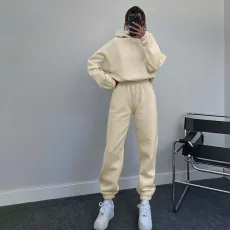 SC Solid Color Hooded Sweatshirts Casual Two Piece Pants Set SSNF-211338