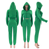 SC Solid Color Hooded Zipper Sport Two Piece Pants Set SSNF-211339