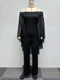 SC Plus Size Solid One Shoulder Chiffon Shawl Jumpsuit NY-2841