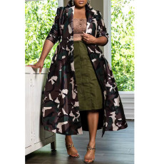 SC Plus Size Camouflage Print Long Jacket Trench Coat QYXZ-9144