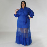 SC Plus Size Mesh Patchwork Short Sleeve Maxi Dress NNWF-7937