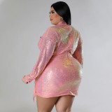 SC Plus Size Sexy Sequin Tie Up Nightclub Dress NNWF-7938