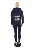 SC Letter Print Solid Hooded Sweatshirts Sport Two Piece Pants Set YIM-0036