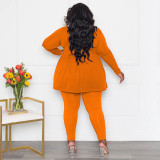 SC Plus Size Solid Long Sleeve T Shirts Two Piece Pants Set NNWF-7943