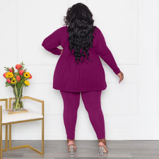 SC Plus Size Solid Long Sleeve T Shirts Two Piece Pants Set NNWF-7943