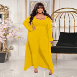 SC Plus Size Solid Color Long Sleeve Two Piece Pants Set NNWF-7934