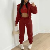 SC Christmas Padded Printed Hooded Sweatshirt Sport Three Piece Pants Set TK-001