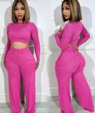 SC Fashion Long Sleeve Crop Tops And Pants Two Piece Pants Set MOF-8935