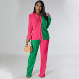 SC Color Block Long Sleeve Pants Loose Two Piece Set MIL-521