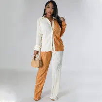 SC Color Block Long Sleeve Pants Loose Two Piece Set MIL-521