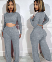 SC Fashion Long Sleeve Crop Tops And Pants Two Piece Pants Set MOF-8935