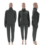 SC Solid Color Zipper Sweatshirt Coat Two Piece Pants Set SSNF-211340