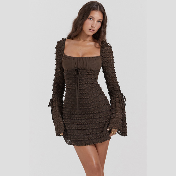 SC Layered Lace Long Sleeve Mini Dress FL-23533