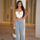 SC Fashion Hollow Out Tie Up Split Straight Jean FL-23007