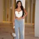 SC Fashion Hollow Out Tie Up Split Straight Jean FL-23007