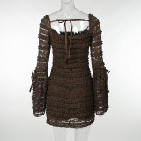 SC Layered Lace Long Sleeve Mini Dress FL-23533