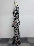 SC Plus Size Fashion Print Long Sleeve Fishtail Dress NY-2857