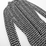 SC Fashion Long Sleeve Print Zipper Jumpsuit FL-23473
