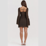 SC Layered Lace Long Sleeve Mini Dress FL-23533