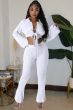 SC Solid Color Knits Tie Up Long Sleeve Two Piece Pants Set JPF-1088