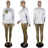 SC Casual Plaid Print Long Sleeve Two Piece Pants Set LSL-0024