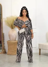SC Plus Size Print Off Shoulder Wide Leg Pants Two Piece Set OM-1695