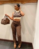 SC Plus Size Plaid Print Casual Split Pants LSL-0014