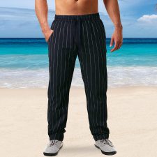 SC Men's Plus Size Vertical Stripe Tie Up Beach Pants GXWF-A713