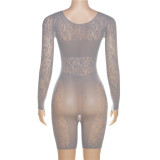 SC Sexy Print Hollow Out Long Sleeve Tight Romper XEF-W23Q27693