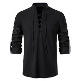SC Men's Casual Beach Stand Collar Long Sleeve Shirt GXWF-gy