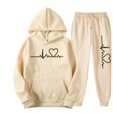 SC Fashion Love Print Fleece Sweatshirt Two Piece Pants Set GXWF-hhk